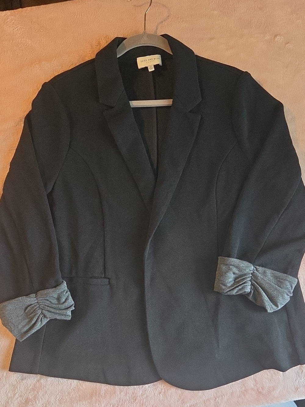 Skies Are Blue Black Blazer with Gray Rolled Cuffs